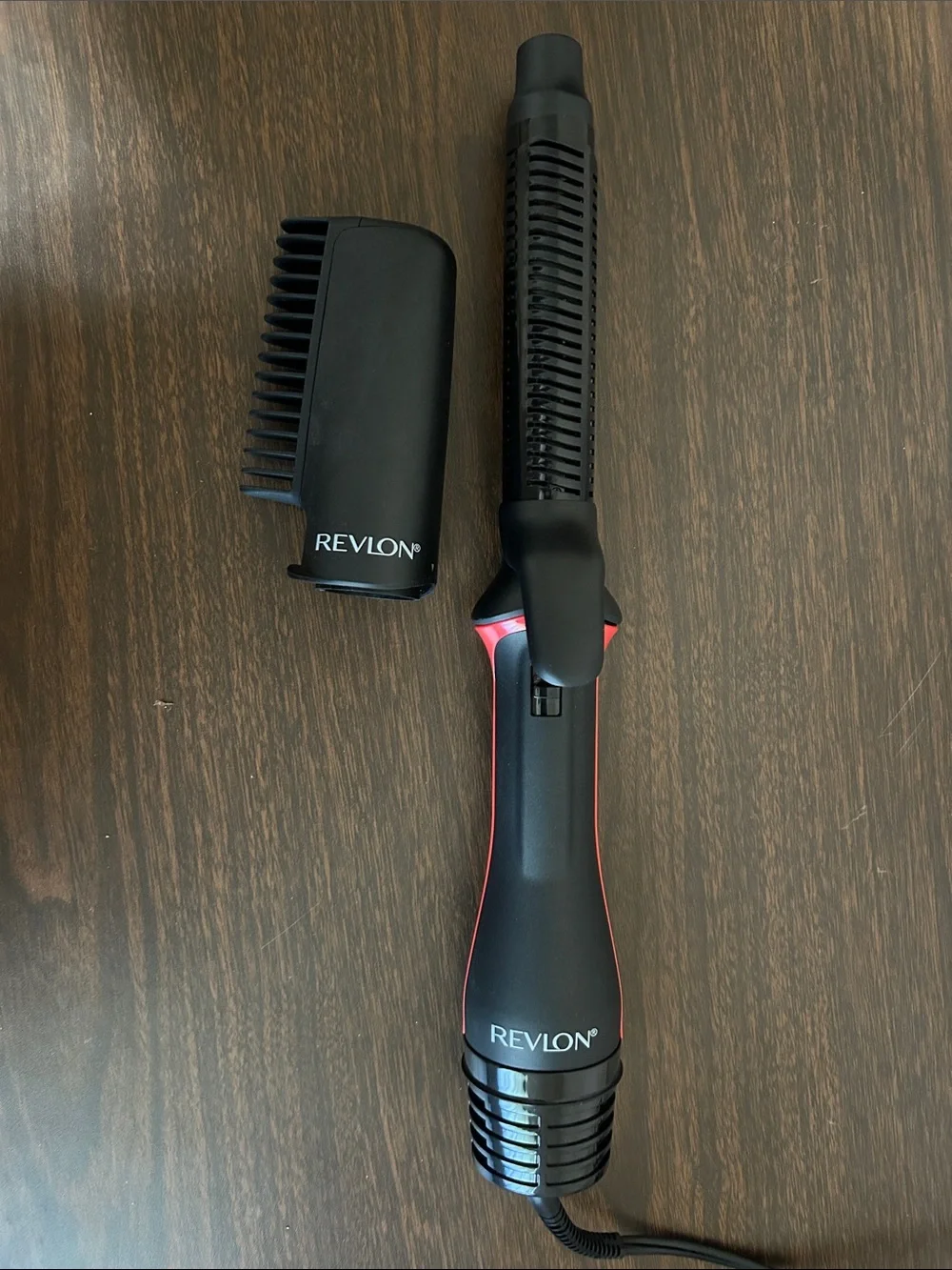 Revlon Black and Red Hot Air Styling Brush with Removable Comb Attachment